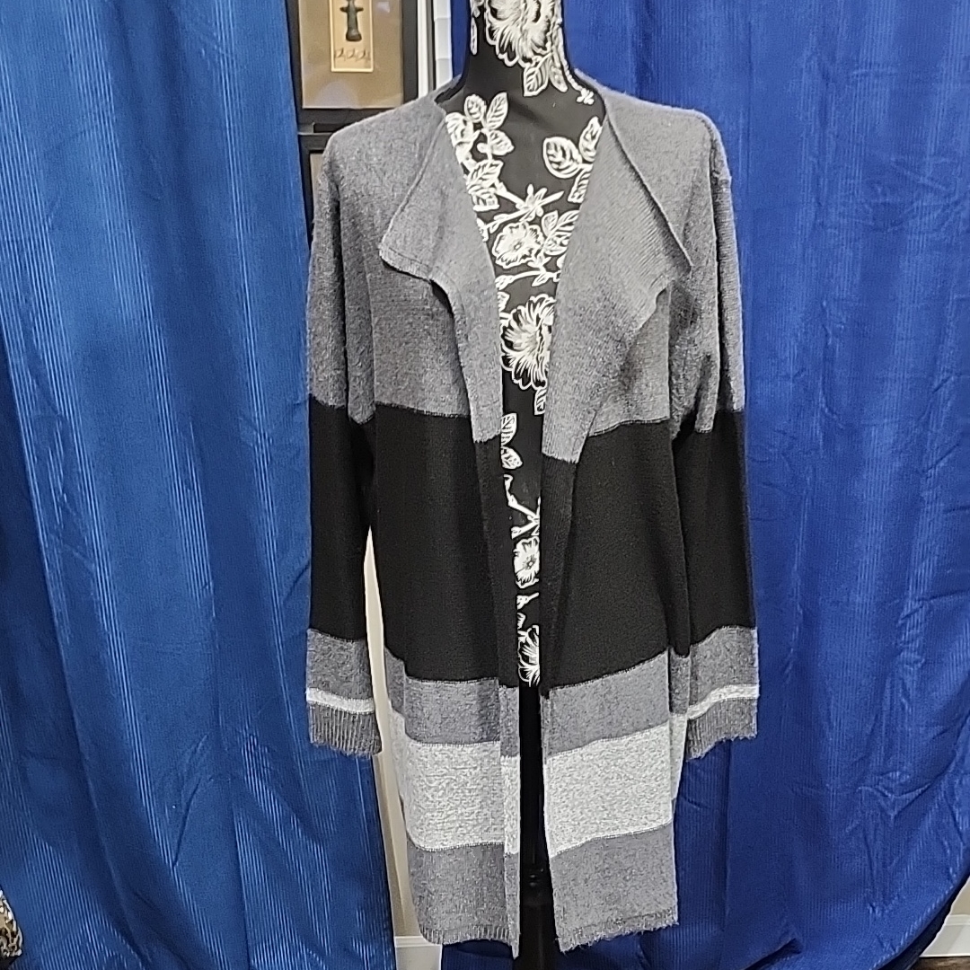 Charlie Paige Gray And Black Striped Cardigan